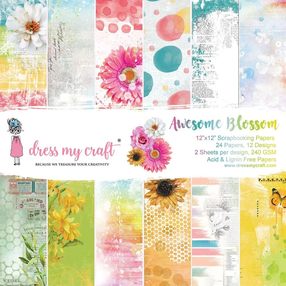 Dress My Crafts Single-Sided Paper Pad 12"X12" - Awesome Blossom, 12 Designs/2 Each 1 Dress My Crafts Single-Sided Paper Pad 12"X12" - Awesome Blossom, 12 Designs/2 Each