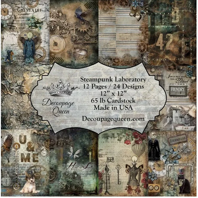 Decoupage Queen - Steampunk Laboratory Scrapbook Set - 12" X 12" 1 Decoupage Queen - Steampunk Laboratory Scrapbook Set - 12" X 12"