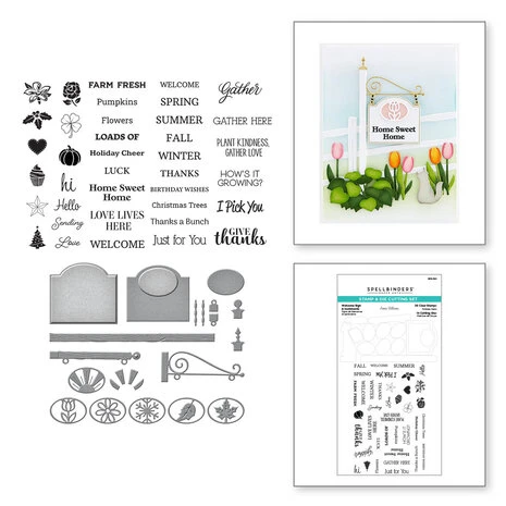 Spellbinders - Welcome Sign & Sentiments Clear Stamp & Die Set 1 Spellbinders - Welcome Sign & Sentiments Clear Stamp & Die Set